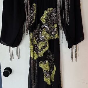 Karen Millen Black Long Sleeve Maxi Dress Yellow Sequin Floral Embellishment